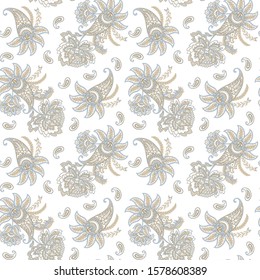 Paisley vector seamless pattern. Fantastic flower, leaves. Batik style painting. Vintage background