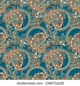 Paisley vector seamless pattern. Fantastic flower, leaves. Batik style painting. Vintage background