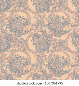 Paisley vector seamless pattern. Fantastic flower, leaves. Batik style painting. Vintage background