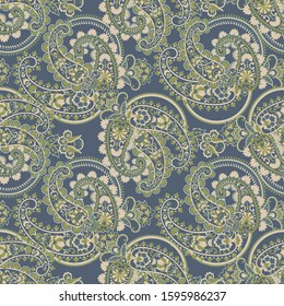 Paisley vector seamless pattern. Fantastic flower, leaves. Textile bohemian print. Batik painting. Vintage