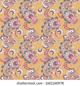 Paisley vector seamless pattern. Fantastic flower, leaves. Batik style painting. Vintage background