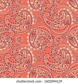 Paisley vector seamless pattern. Fantastic flower, leaves. Textile bohemian print. Batik painting. Vintage