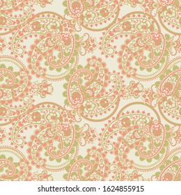 Paisley vector seamless pattern. Fantastic flower, leaves. Textile bohemian print. Batik painting. Vintage