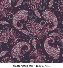 Paisley vector seamless pattern. Fantastic flower, leaves. Textile bohemian print. Batik painting. Vintage
