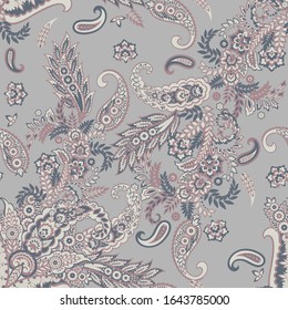 Patrón transparente del vector Paisley. Flor fantástica, hojas. Impresión bohemia textil. Pintura batik. Vintage