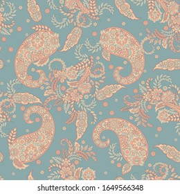 Paisley Vektorillustration nahtloses Muster. Fantastische Blume, Blätter. Textiler Böhmischer Druck. Batik-Malerei. Vintage