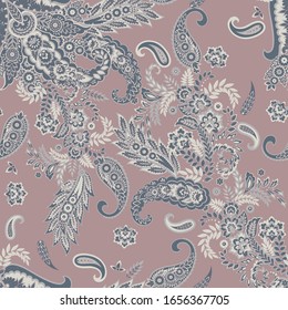 Paisley vector seamless pattern. Fantastic flower, leaves. Textile bohemian print. Batik painting. Vintage