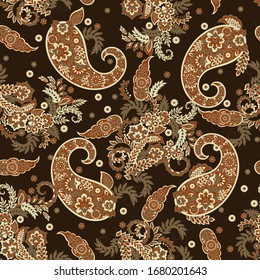 Paisley vector seamless pattern. Fantastic flower, leaves. Textile bohemian print. Batik painting. Vintage