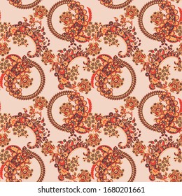 Patrón transparente del vector Paisley. Flor fantástica, hojas. Pintura estilo batik. Fondo de cosecha