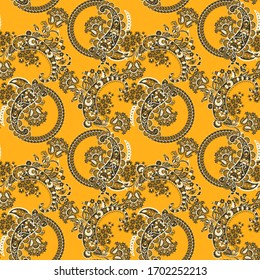 Paisley vector seamless pattern. Fantastic flower, leaves. Batik style painting. Vintage background