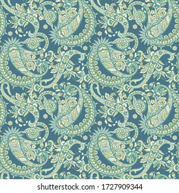 Paisley vector seamless pattern. Fantastic flower, leaves. Textile bohemian print. Batik painting. Vintage