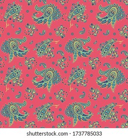 Patrón transparente vectorial paisley. Flor fantástica, hojas. Pintura estilo batik. Fondo de cosecha