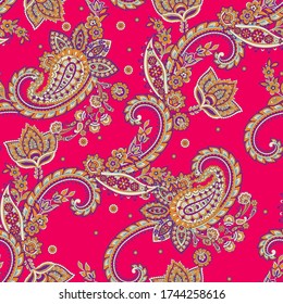 Patrón transparente vectorial paisley. Flor fantástica, hojas. Impresión bohemia textil. Pintura de batik. Vintage