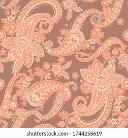 Patrón transparente vectorial paisley. Flor fantástica, hojas. Pintura estilo batik. Fondo de cosecha
