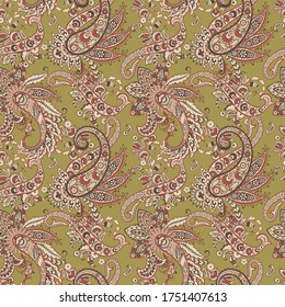 Paisley vector seamless pattern. Fantastic flower, leaves. Textile bohemian print. Batik painting. Vintage