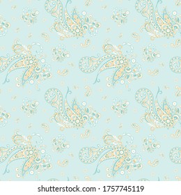 Paisley vector seamless pattern. Fantastic flower, leaves. Textile bohemian print. Batik painting. Vintage