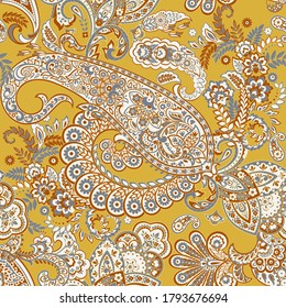 Patrón transparente vectorial paisley. Flor fantástica, hojas. Pintura estilo batik. Fondo de cosecha