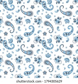 Patrón transparente vectorial paisley. Flor fantástica, hojas. Pintura estilo batik. Fondo de cosecha