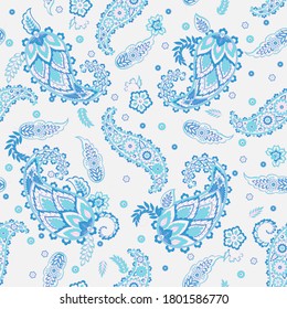 Paisley vector seamless pattern. Fantastic flower, leaves. Textile bohemian print. Batik painting. Vintage