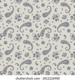 Patrón transparente vectorial paisley. Flor fantástica, hojas. Pintura estilo batik. Fondo de cosecha