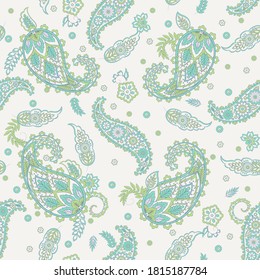 Paisley vector seamless pattern. Fantastic flower, leaves. Textile bohemian print. Batik painting. Vintage