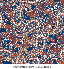 Patrón transparente vectorial paisley. Flor fantástica, hojas. Pintura estilo batik. Fondo de cosecha