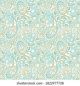 Patrón transparente vectorial paisley. Flor fantástica, hojas. Pintura estilo batik. Fondo de cosecha