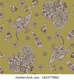 Paisley Vektor nahtloses Muster. Fantastische Blume, Blätter. Batik-Malerei. Vintage-Hintergrund