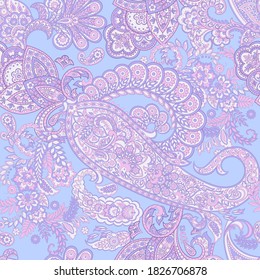 Paisley vector seamless pattern. Fantastic flower, leaves. Batik style painting. Vintage background