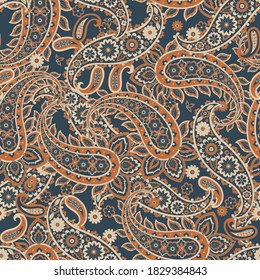 Paisley vector seamless pattern. Fantastic flower, leaves. Batik style painting. Vintage background