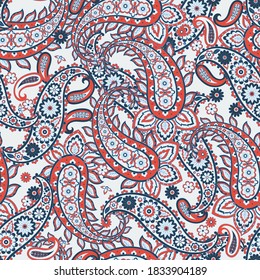 Patrón transparente vectorial paisley. Flor fantástica, hojas. Pintura estilo batik. Fondo de cosecha