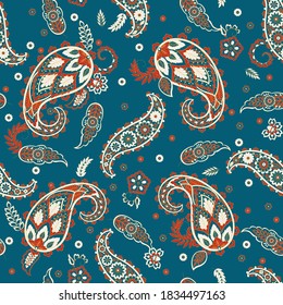 Patrón transparente vectorial paisley. Flor fantástica, hojas. Impresión bohemia textil. Pintura de batik. Vintage