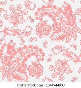 Paisley vector seamless pattern. Fantastic flower, leaves. Textile bohemian print. Batik painting. Vintage