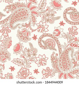 Paisley vector seamless pattern. Fantastic flower, leaves. Textile bohemian print. Batik painting. Vintage