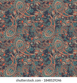 Patrón transparente vectorial paisley. Flor fantástica, hojas. Pintura estilo batik. Fondo de cosecha