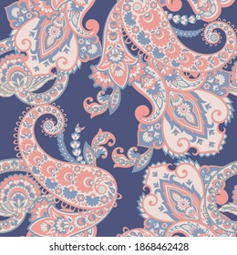 Paisley Vektor nahtloses Muster. Fantastische Blume, Blätter. Batik-Malerei. Vintage-Hintergrund