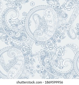 Paisley vector seamless pattern. Fantastic flower, leaves. Textile bohemian print. Batik painting. Vintage