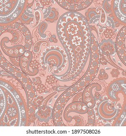 Paisley vector seamless pattern. Fantastic flower, leaves. Textile bohemian print. Batik painting. Vintage