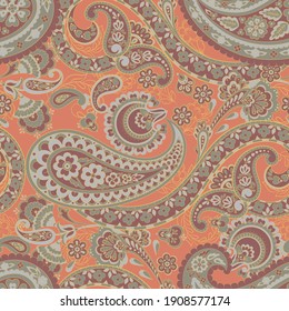 Paisley vector seamless pattern. Fantastic flower, leaves. Textile bohemian print. Batik painting. Vintage