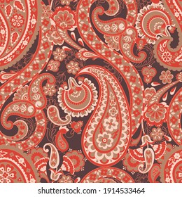 Paisley vector seamless pattern. Fantastic flower, leaves. Textile bohemian print. Batik painting. Vintage