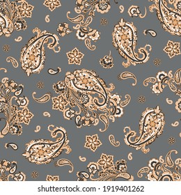 Patrón transparente vectorial paisley. Flor fantástica, hojas. Pintura estilo batik. Fondo de cosecha