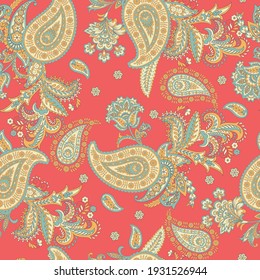 Patrón transparente vectorial paisley. Flor fantástica, hojas. Pintura estilo batik. Fondo de cosecha