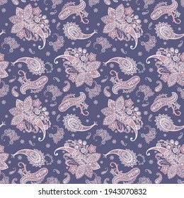 Patrón transparente vectorial paisley. Flor fantástica, hojas. Impresión bohemia textil. Pintura de batik. Vintage