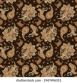 Paisley vector seamless pattern. Fantastic flower, leaves. Textile bohemian print. Batik painting. Vintage