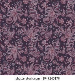 Paisley Vektor nahtloses Muster. Fantastische Blume, Blätter. Textiler Böhmischer Druck. Batik-Malerei. Vintage