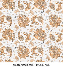 Paisley vector seamless pattern. Fantastic flower, leaves. Textile bohemian print. Batik painting. Vintage