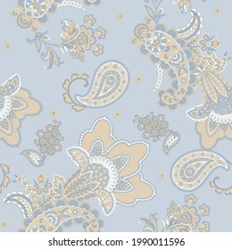 Patrón transparente vectorial paisley. Flor fantástica, hojas. Pintura estilo batik. Fondo de cosecha