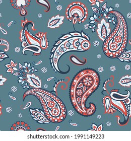 Paisley vector seamless pattern. Fantastic flower, leaves. Textile bohemian print. Batik painting. Vintage