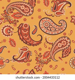 Paisley vector seamless pattern. Fantastic flower, leaves. Textile bohemian print. Batik painting. Vintage