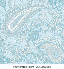 Paisley vector seamless pattern. Fantastic flower, leaves. Textile bohemian print. Batik painting. Vintage